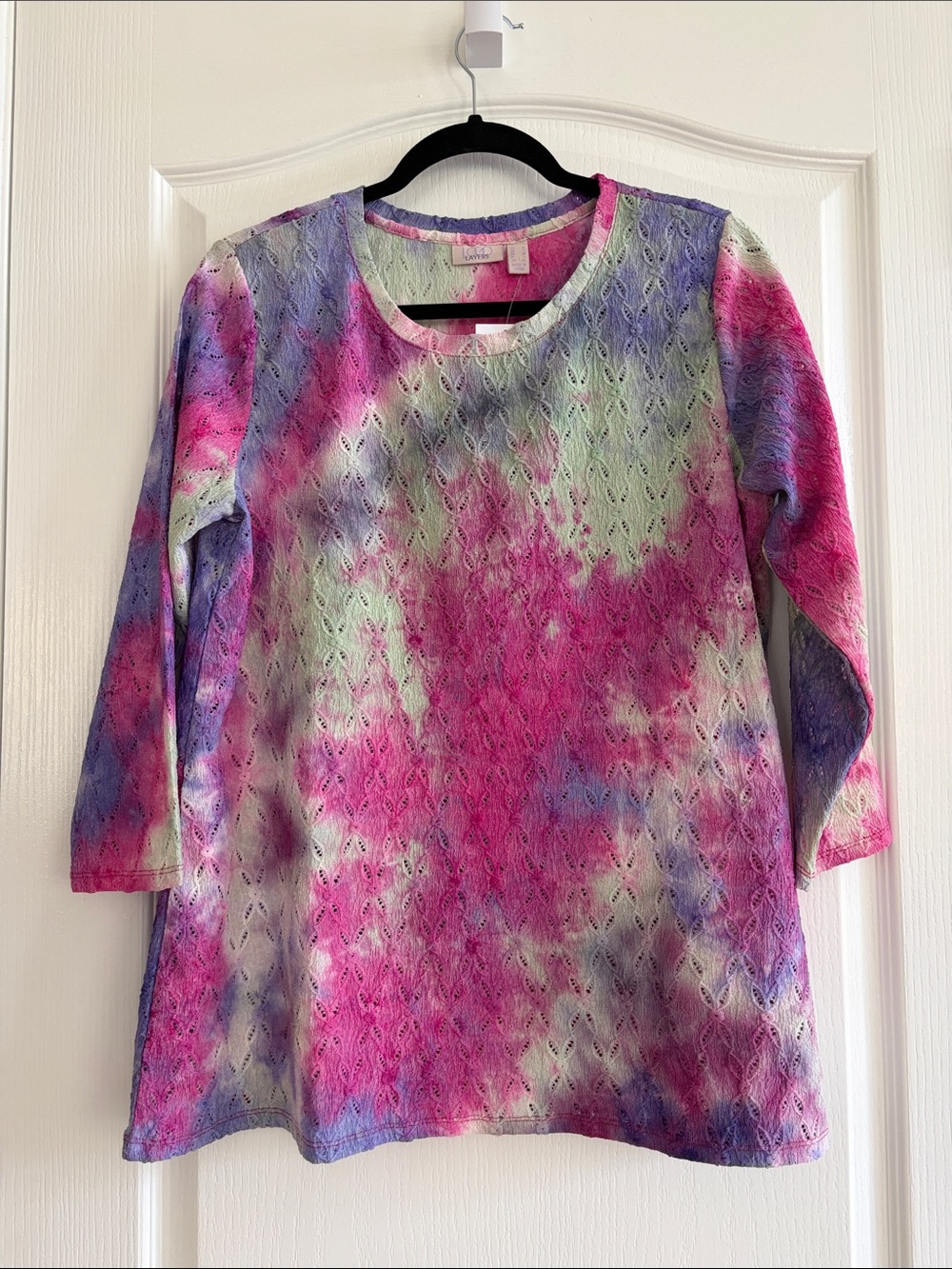 NWT LOGO Layers Tie-Dye Lace Knit Tunic Top - Pink, Purple & Mint Size M